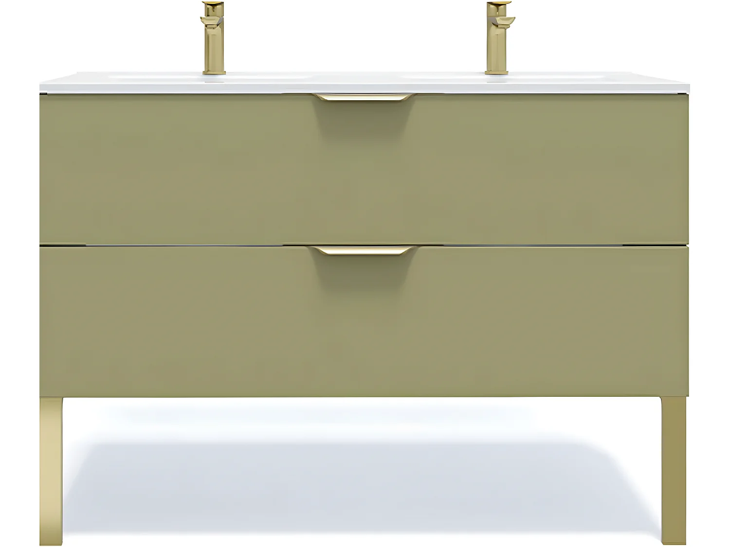 Meuble de salle de bain suspendu double vasque intégrée 120cm 2 tiroirs Vert olive - Venice