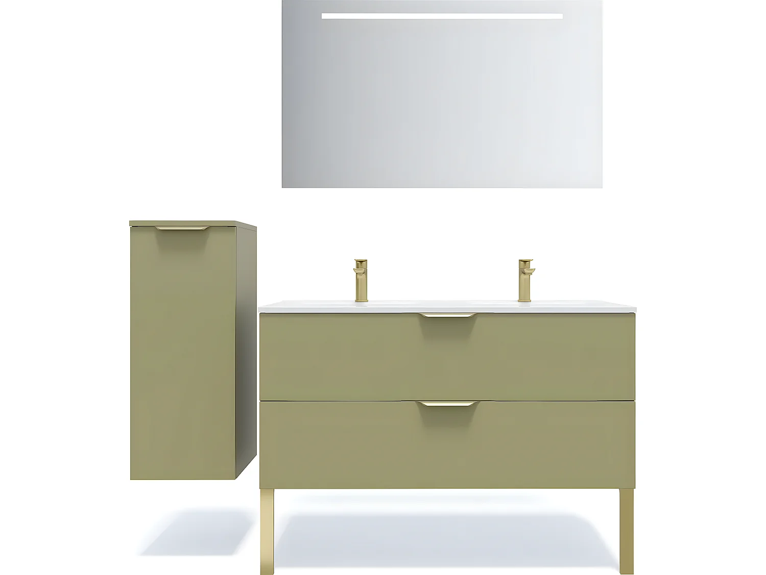 Meuble de salle de bain suspendu double vasque intégrée 120cm 2 tiroirs Vert olive - Venice
