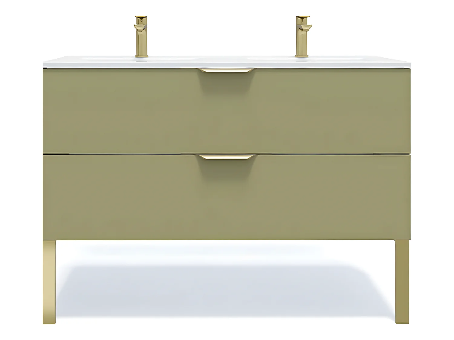 Meuble de salle de bain suspendu double vasque intégrée 120cm 2 tiroirs Vert olive - Venice