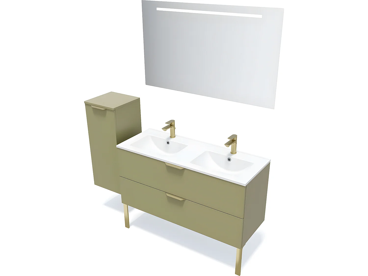 Meuble de salle de bain suspendu double vasque intégrée 120cm 2 tiroirs Vert olive - Venice