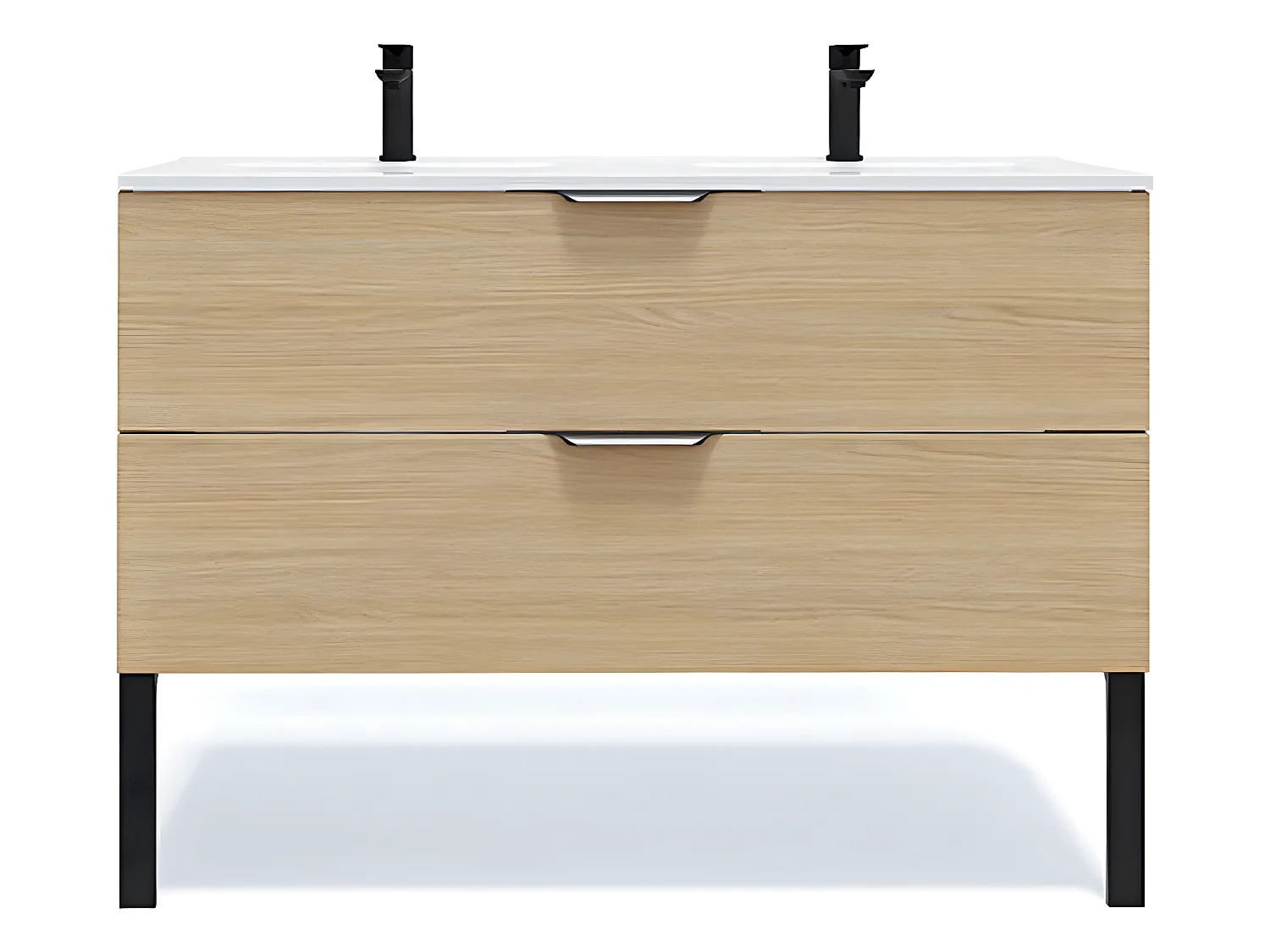 Meuble de salle de bain suspendu double vasque intégrée 120cm 2 tiroirs Chêne clair - Venice
