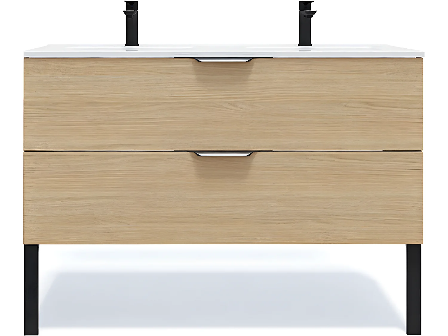 Meuble de salle de bain suspendu double vasque intégrée 120cm 2 tiroirs Chêne clair - Venice