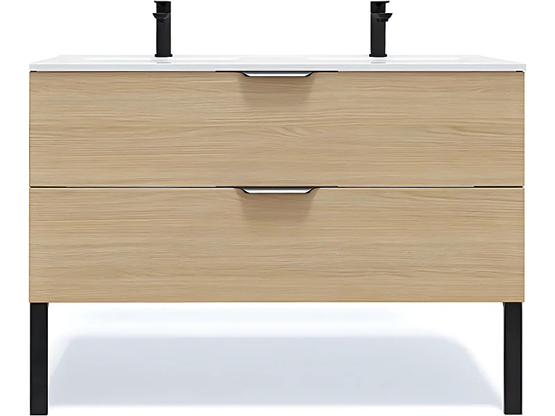 Meuble de salle de bain suspendu double vasque intégrée 120cm 2 tiroirs Chêne clair - Venice
