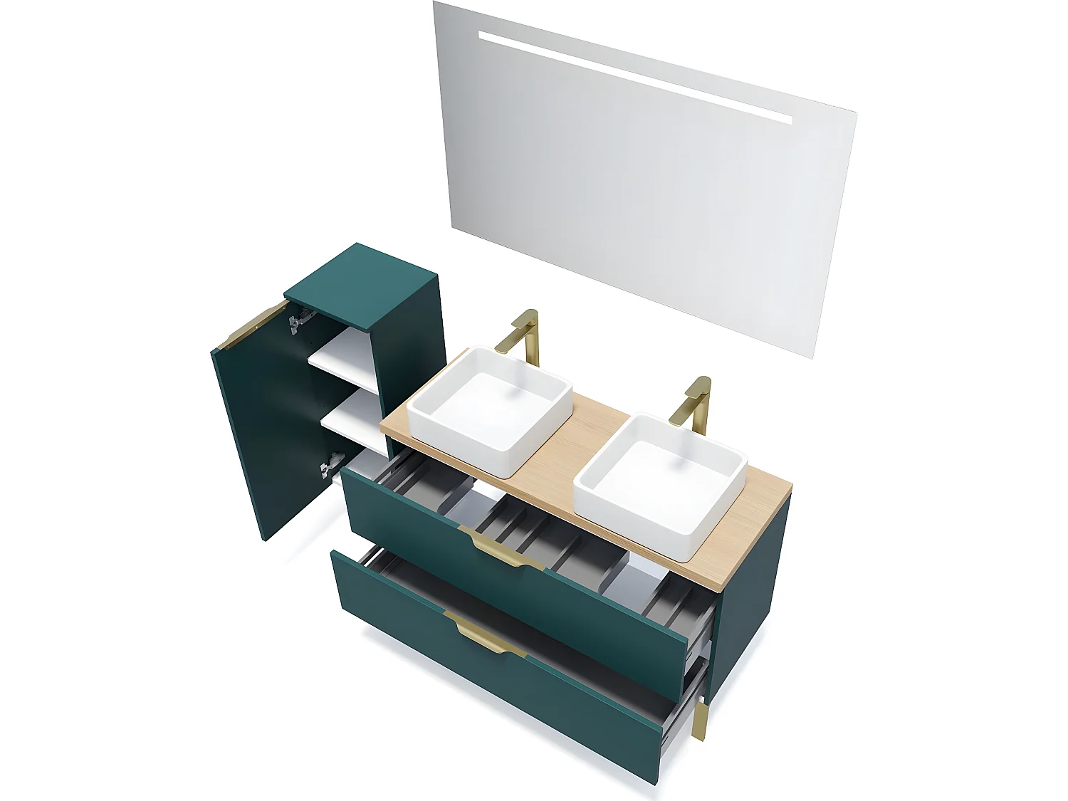 Meuble de salle de bain suspendu 2 vasques à poser 120cm 2 tiroirs Bleu - Venice