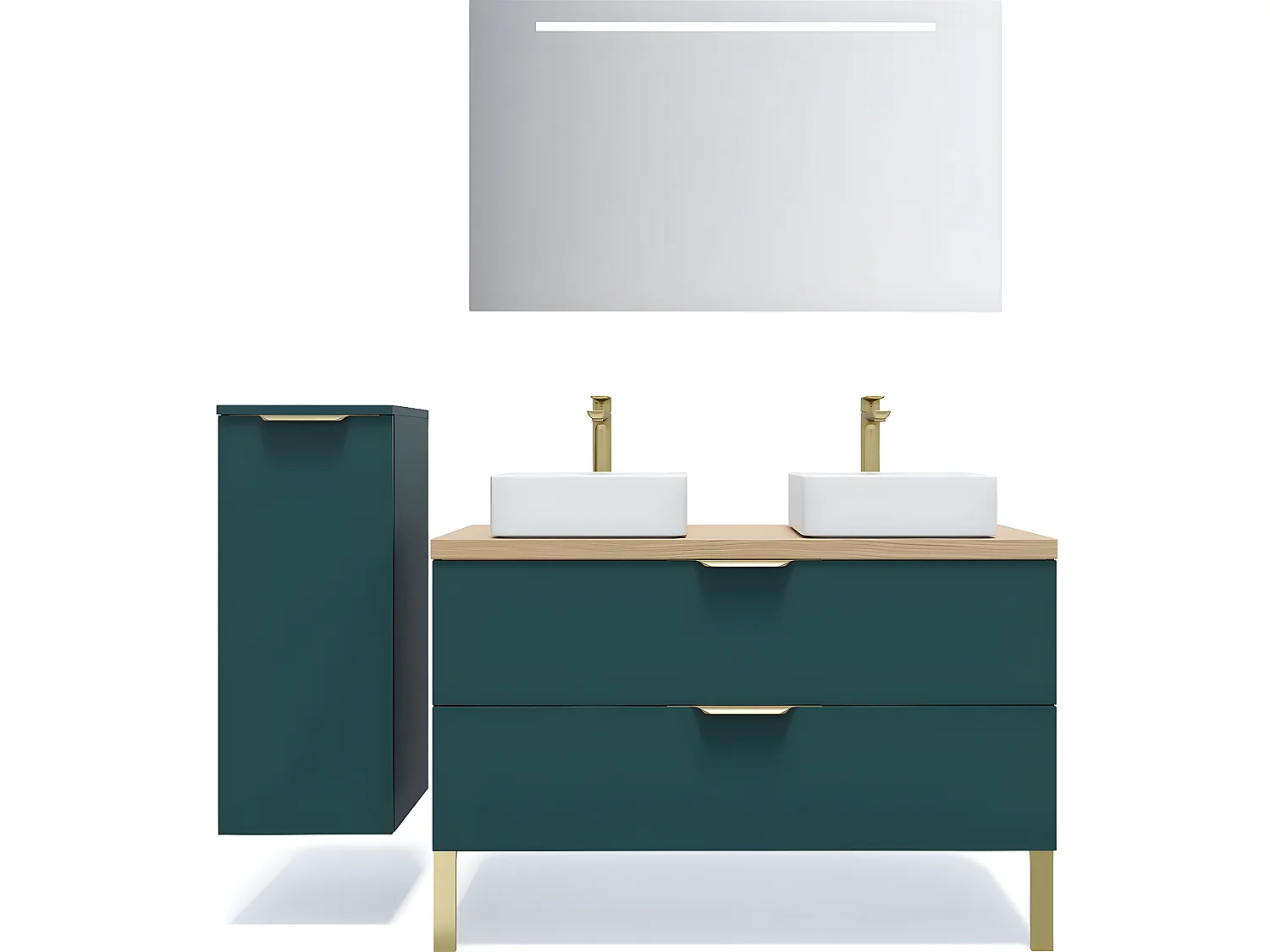 Meuble de salle de bain suspendu 2 vasques à poser 120cm 2 tiroirs Bleu - Venice