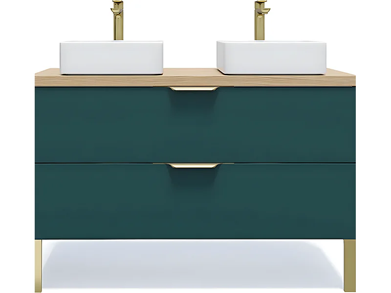 Meuble de salle de bain suspendu 2 vasques à poser 120cm 2 tiroirs Bleu - Venice