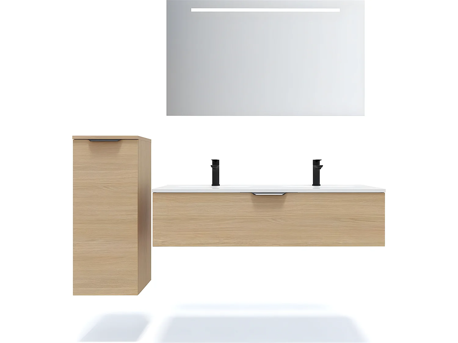 Meuble de salle de bain suspendu double vasque intégrée 120cm 1 tiroir Chêne clair - Venice