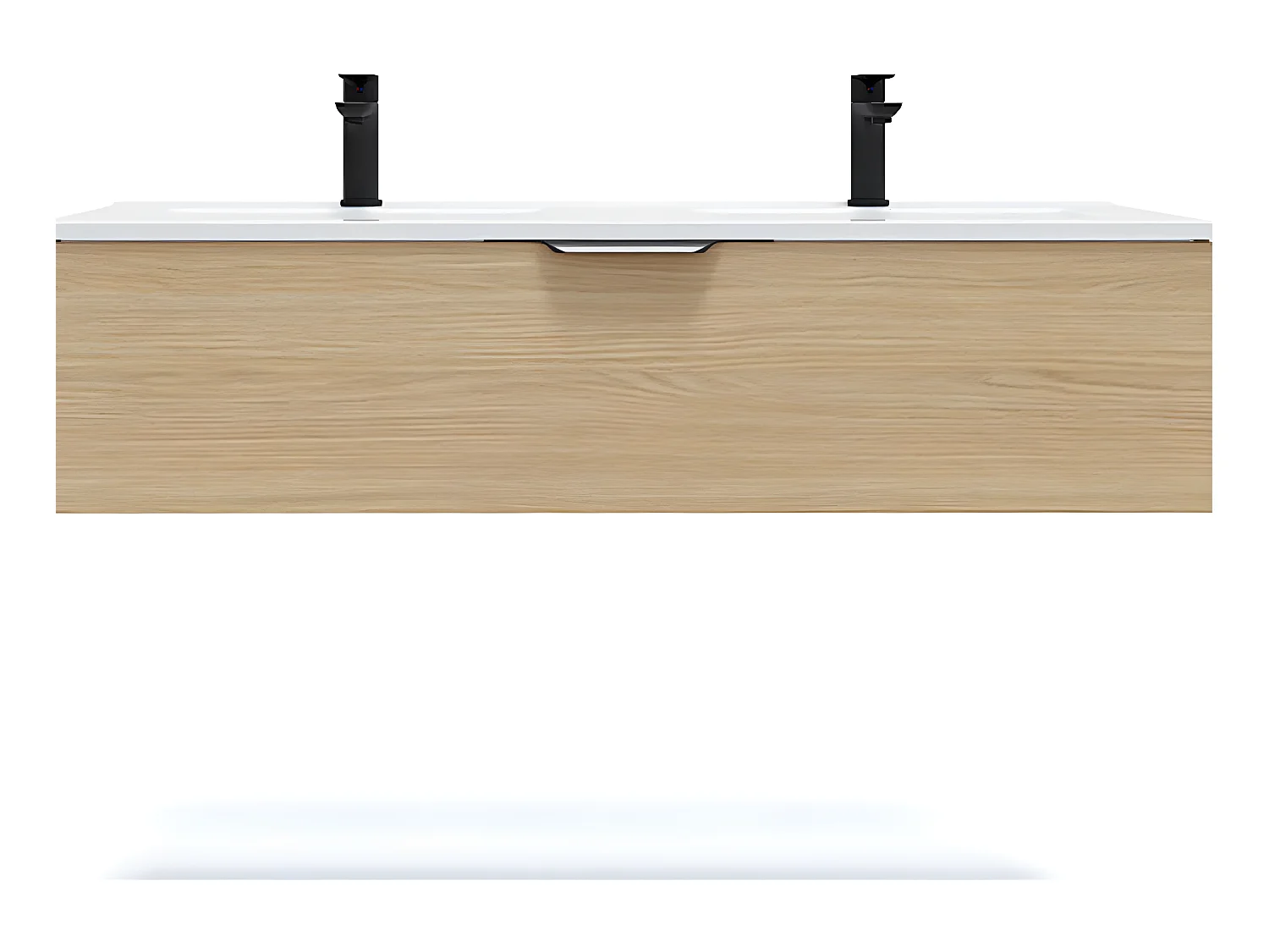 Meuble de salle de bain suspendu double vasque intégrée 120cm 1 tiroir Chêne clair - Venice