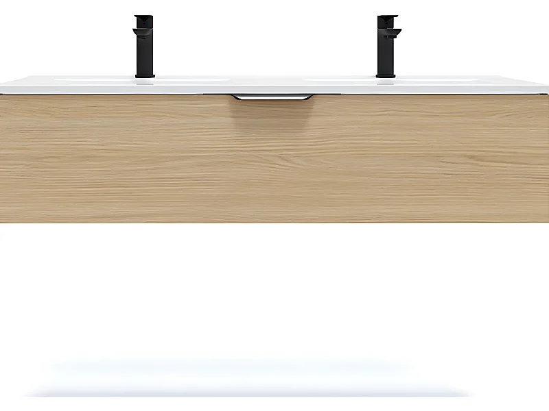 Meuble de salle de bain suspendu double vasque intégrée 120cm 1 tiroir Chêne clair - Venice