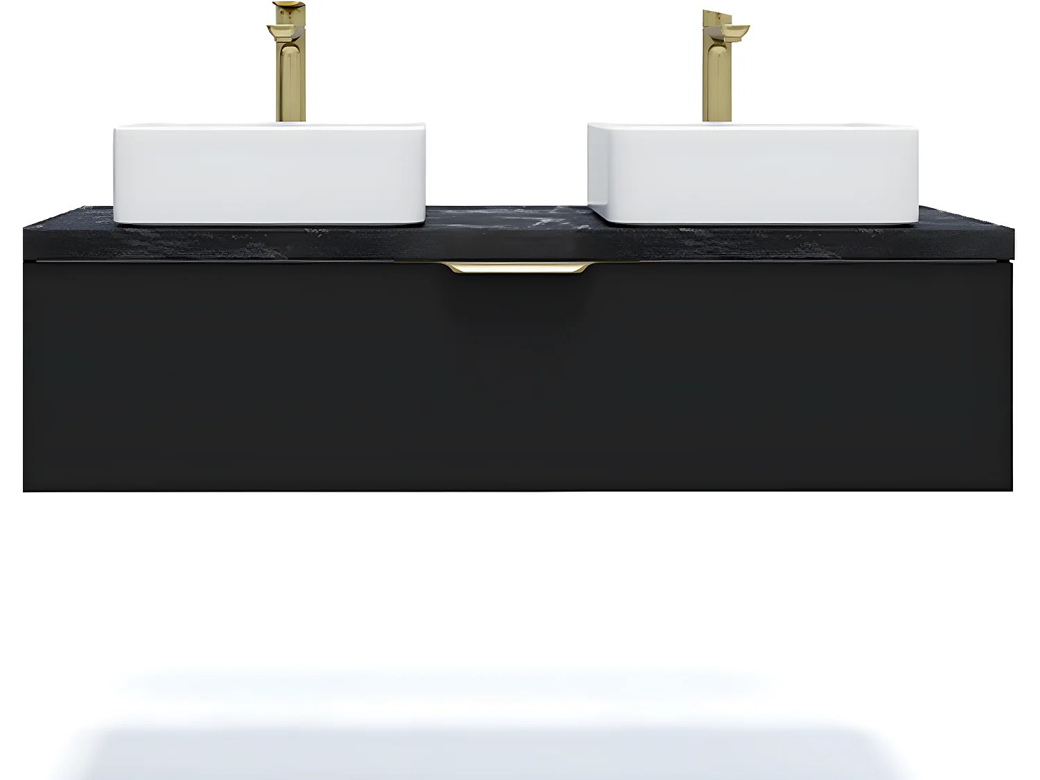 Meuble de salle de bain suspendu 2 vasques à poser 120cm 1 tiroir Noir - Venice