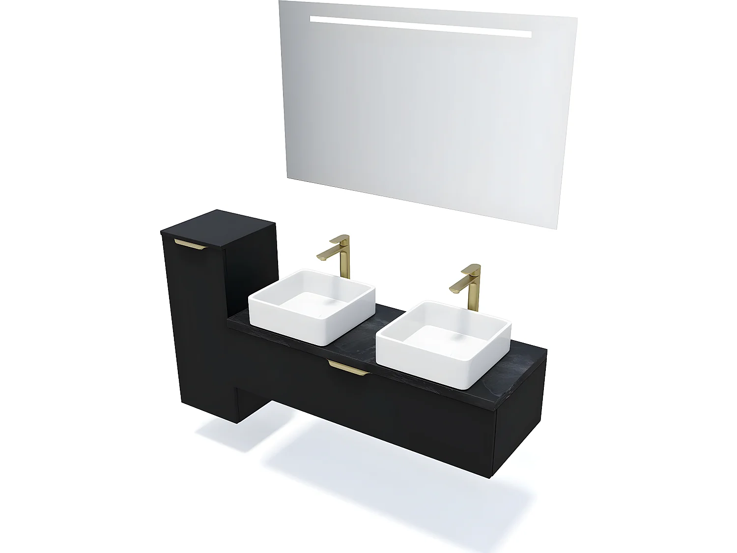 Meuble de salle de bain suspendu 2 vasques à poser 120cm 1 tiroir Noir - Venice