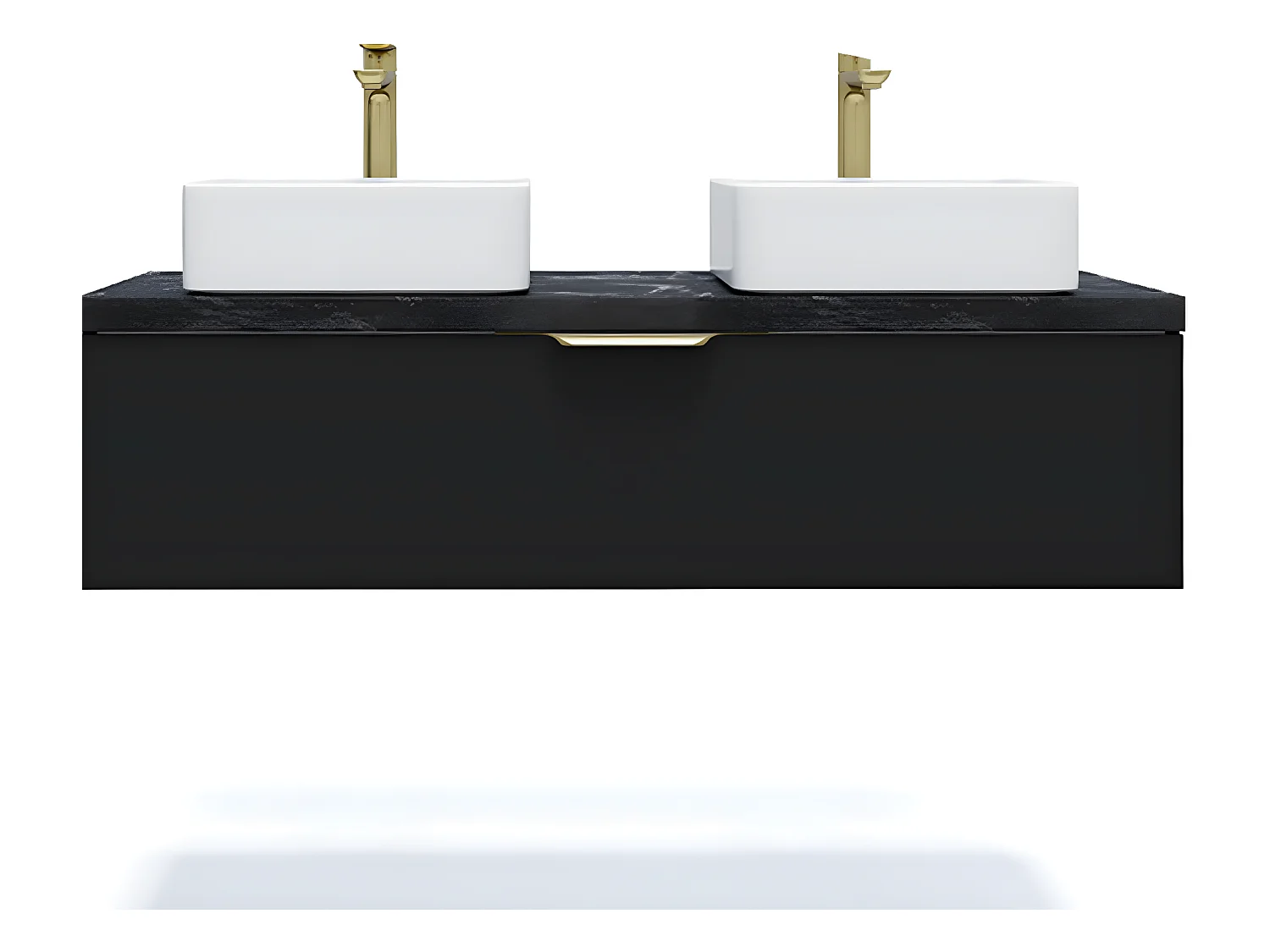 Meuble de salle de bain suspendu 2 vasques à poser 120cm 1 tiroir Noir - Venice