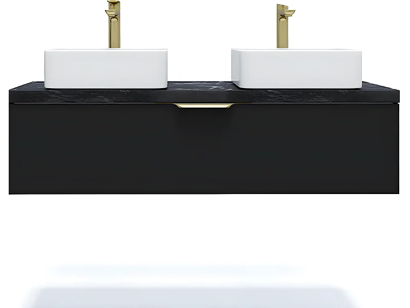 Meuble de salle de bain suspendu 2 vasques à poser 120cm 1 tiroir Noir - Venice
