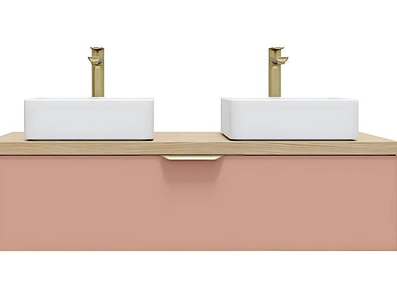 Meuble de salle de bain suspendu 2 vasques à poser 120cm 1 tiroir Abricot - Venice