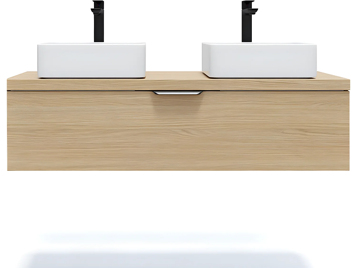 Meuble de salle de bain suspendu 2 vasques à poser 120cm 1 tiroir Chêne clair - Venice