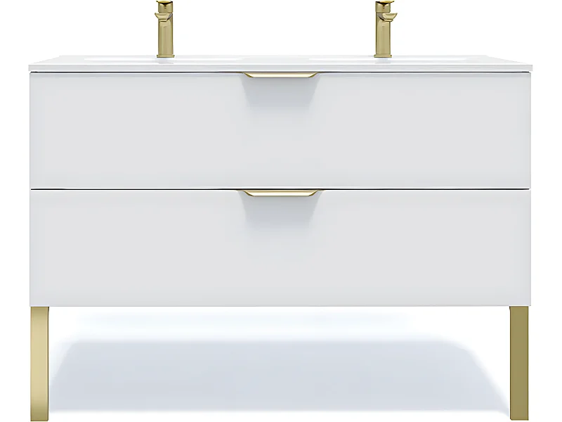 Meuble de salle de bain suspendu double vasque intégrée 120cm 2 tiroirs Blanc - Venice