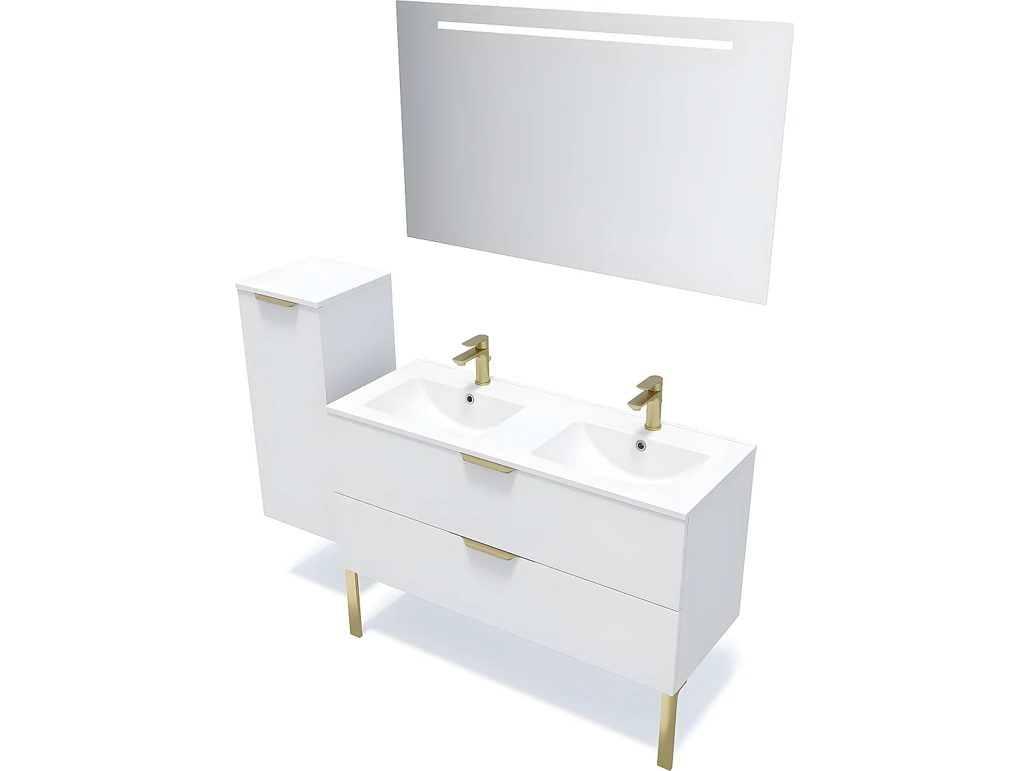 Meuble de salle de bain suspendu double vasque intégrée 120cm 2 tiroirs Blanc - Venice