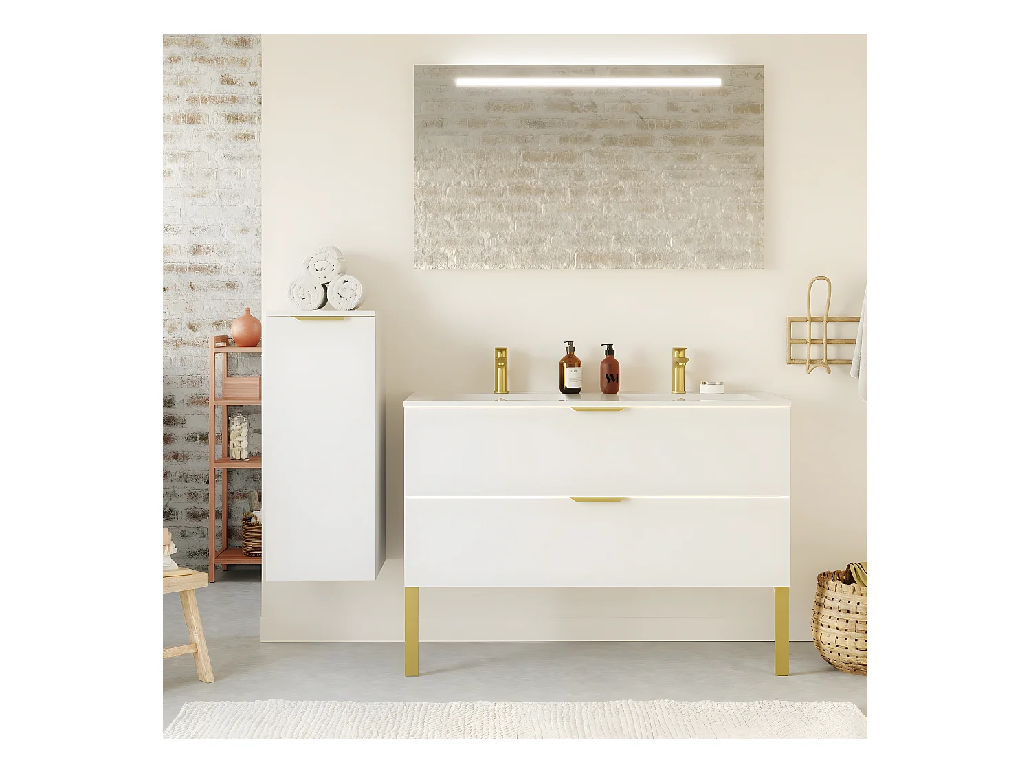 Meuble de salle de bain suspendu double vasque intégrée 120cm 2 tiroirs Blanc - Venice