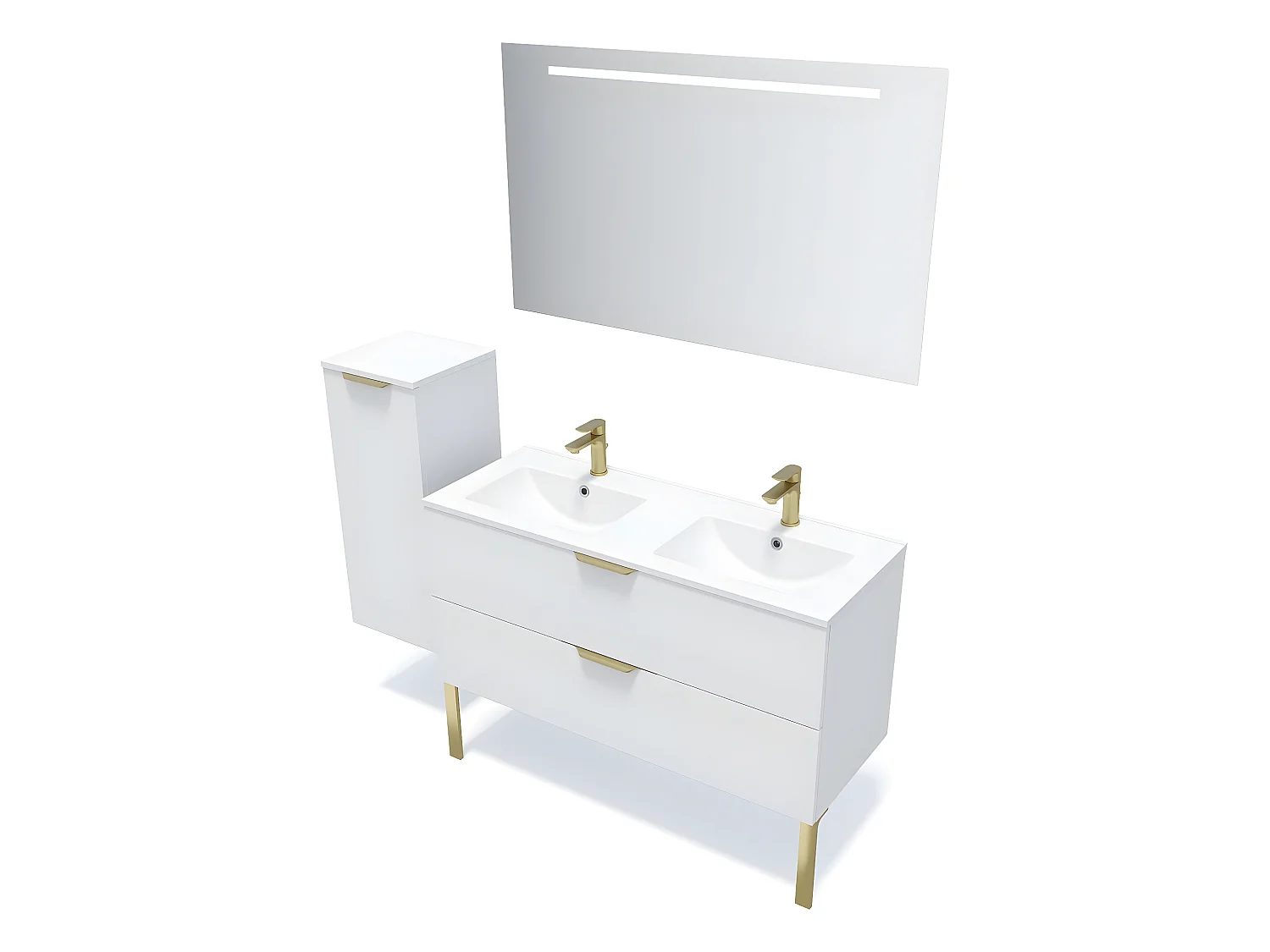 Meuble de salle de bain suspendu double vasque intégrée 120cm 2 tiroirs Blanc - Venice