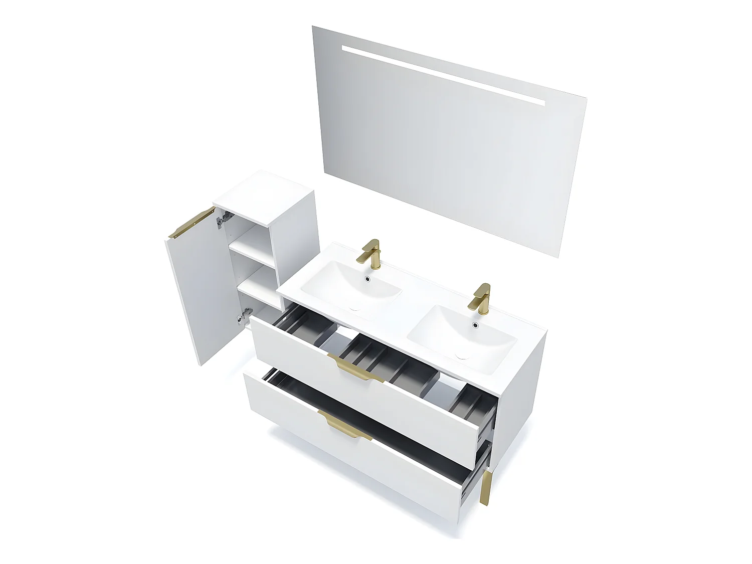 Meuble de salle de bain suspendu double vasque intégrée 120cm 2 tiroirs Blanc - Venice