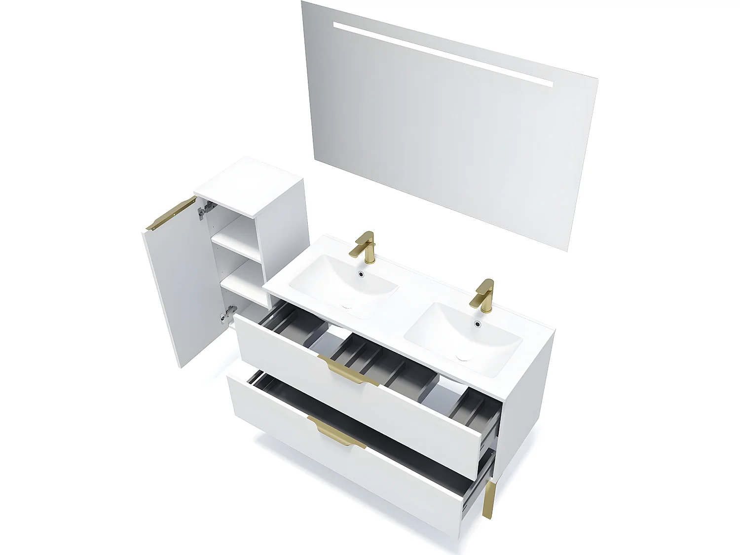 Meuble de salle de bain suspendu double vasque intégrée 120cm 2 tiroirs Blanc - Venice