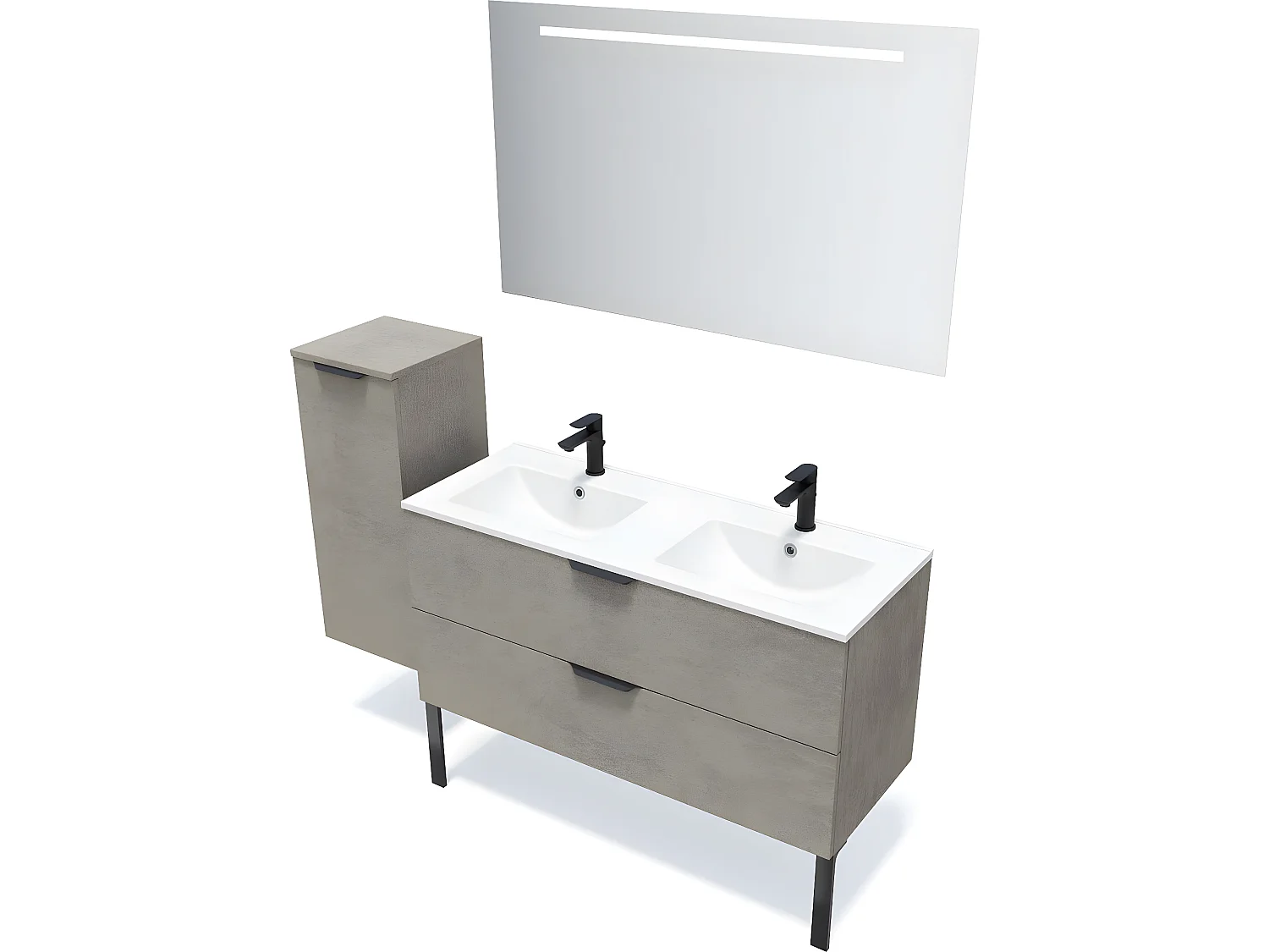 Meuble de salle de bain suspendu double vasque intégrée 120cm 2 tiroirs façon Béton - Venice