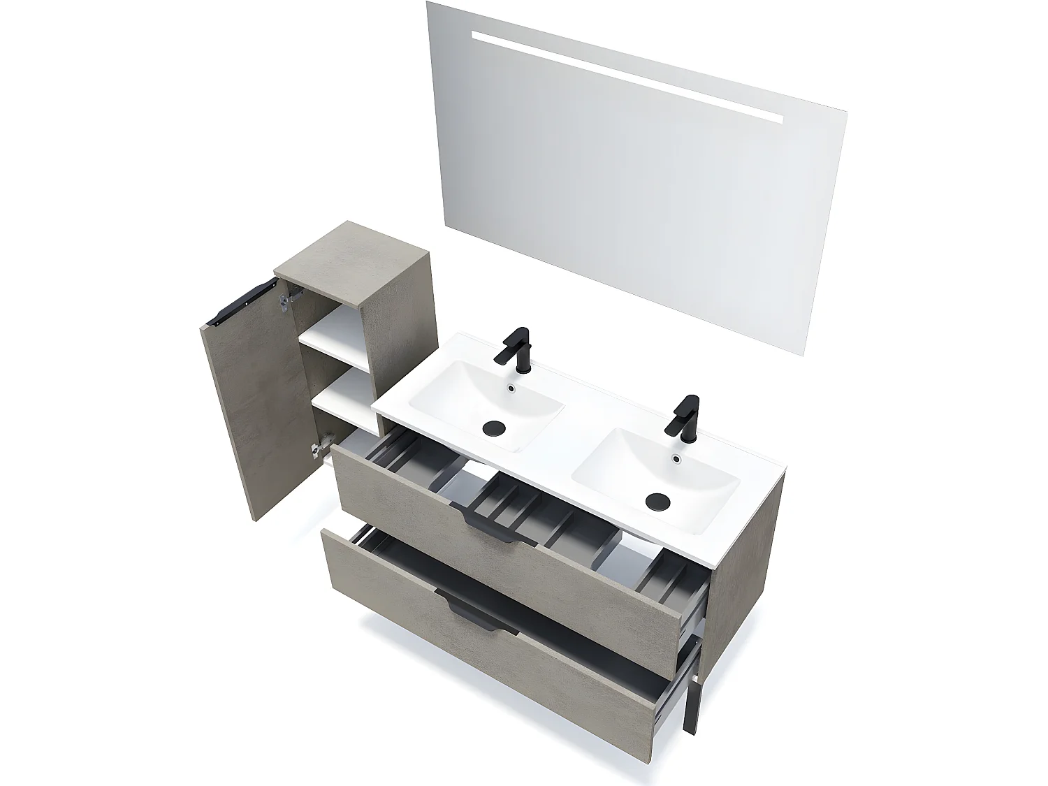 Meuble de salle de bain suspendu double vasque intégrée 120cm 2 tiroirs façon Béton - Venice