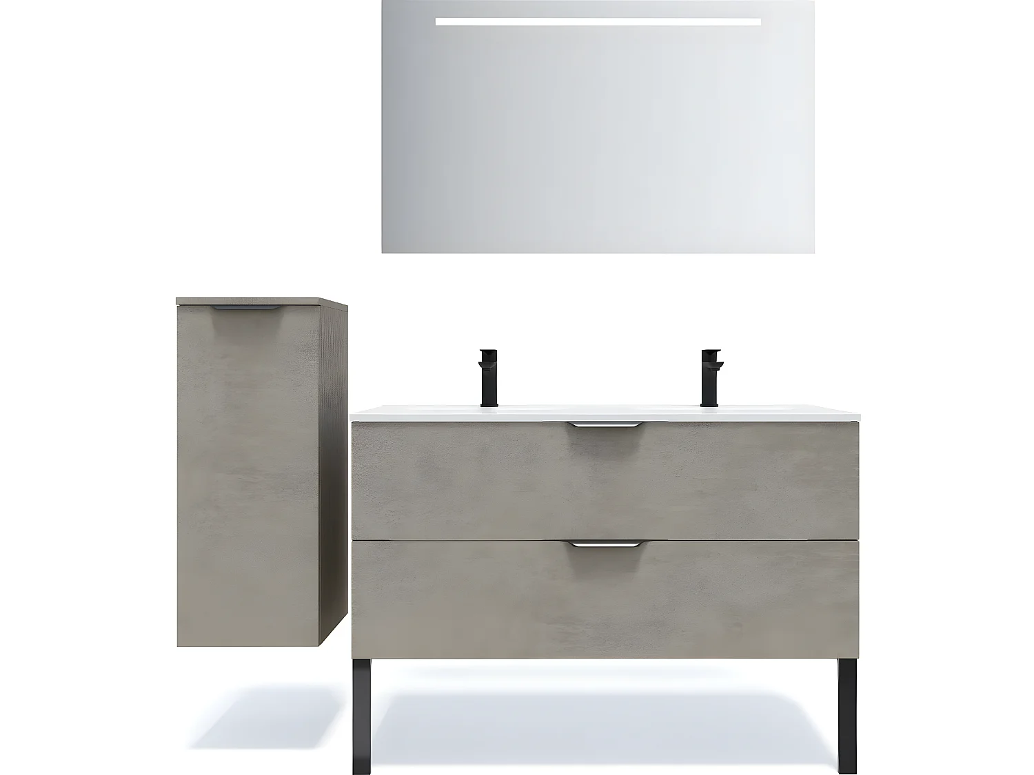 Meuble de salle de bain suspendu double vasque intégrée 120cm 2 tiroirs façon Béton - Venice