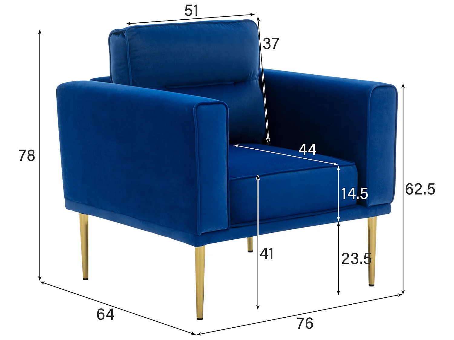 Sessel aus Samtstoff – goldene Metallbeine – moderner Stil – blau