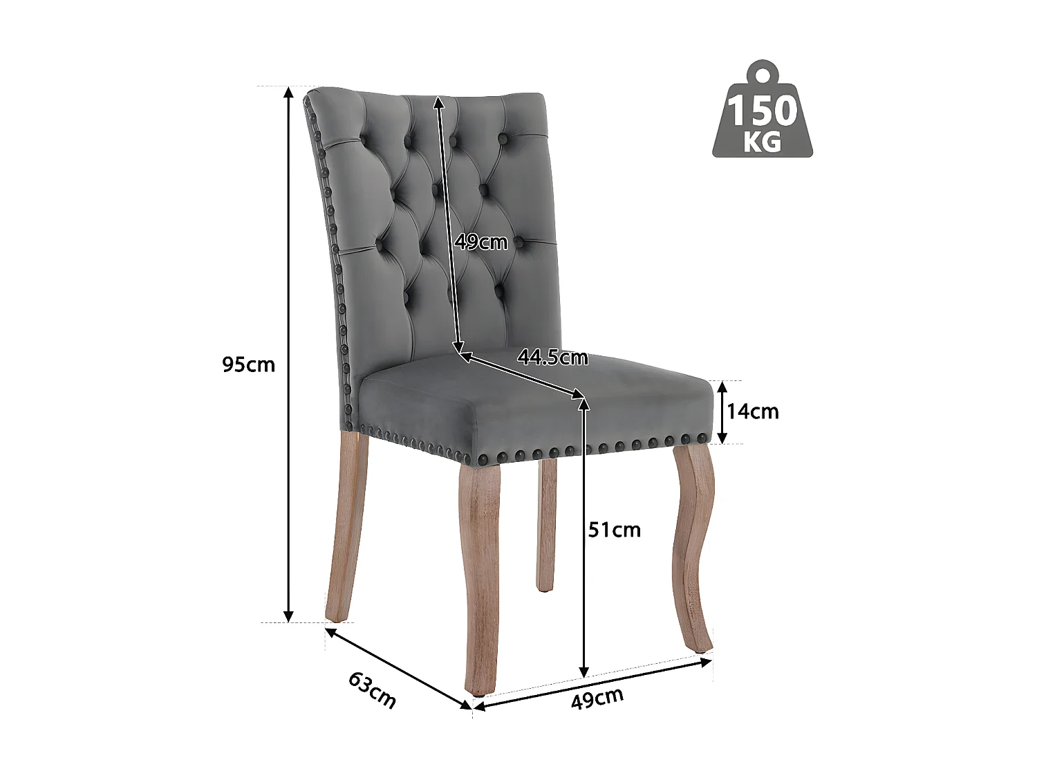 Set aus 6 Samtpolsterstühlen - Gestell aus Massivholz - grau