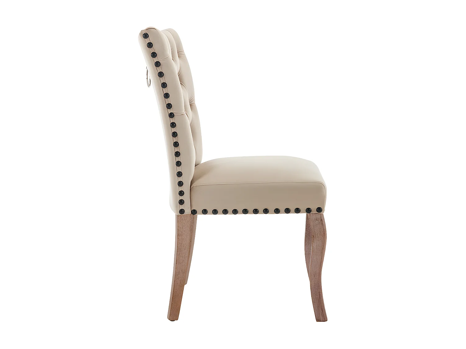 Set aus 2 Samtpolsterstühlen - Gestell aus Massivholz - Beige