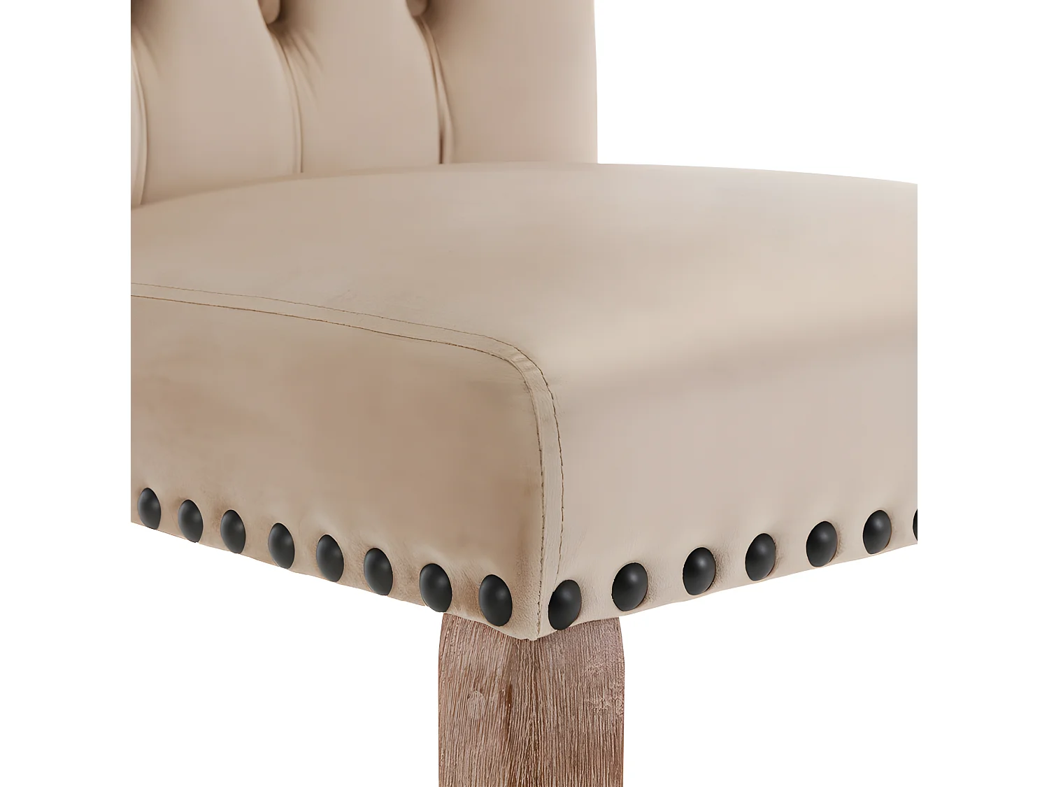 Set aus 2 Samtpolsterstühlen - Gestell aus Massivholz - Beige