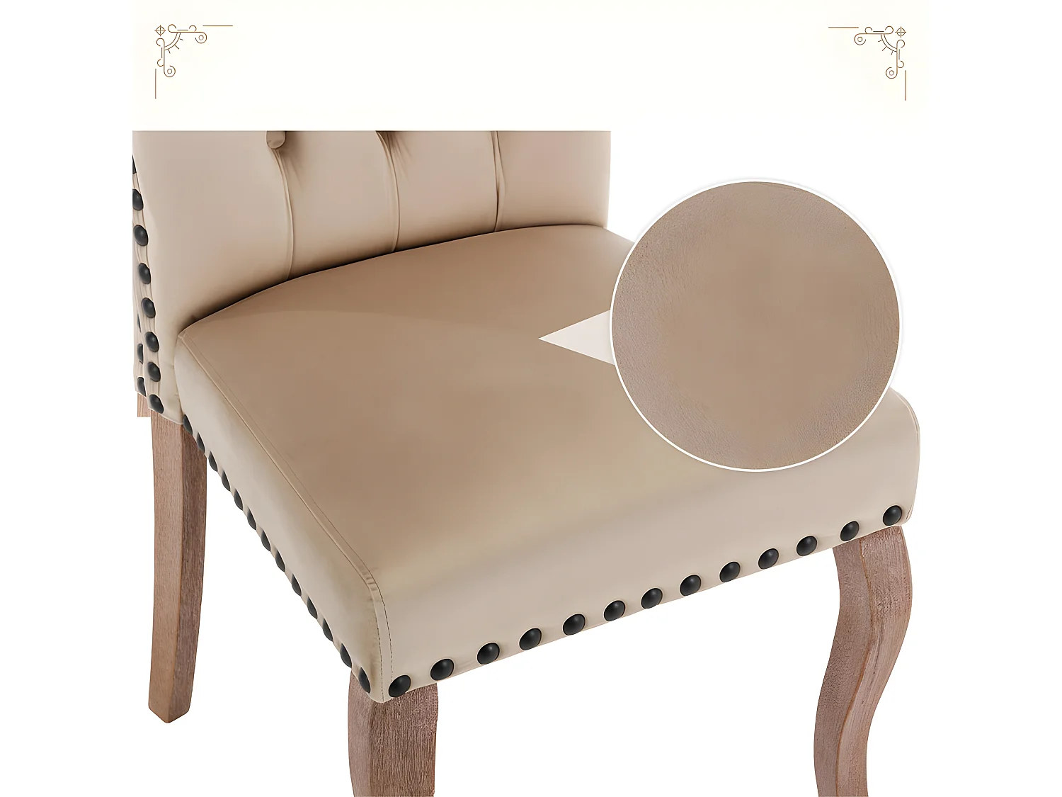 Set aus 6 Samtpolsterstühlen - Gestell aus Massivholz - Beige