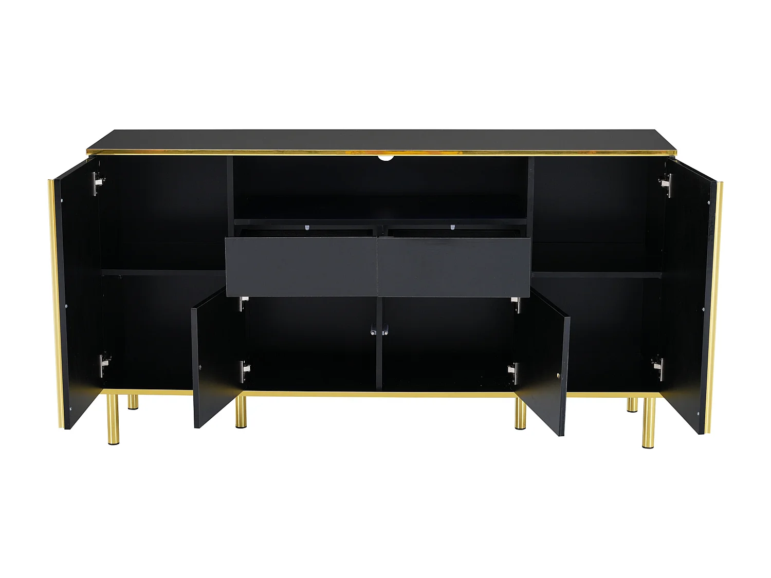 Credenza con LED - 4 ante 2 cassetti - Superficie lucida - stile contemporaneo - Nero