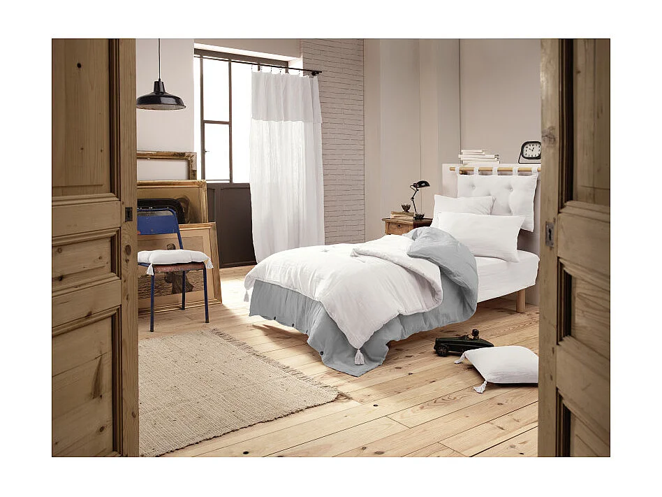 Édredon 90 x 200 cm en gaze de coton blanc avec 4 pompons - PEPA