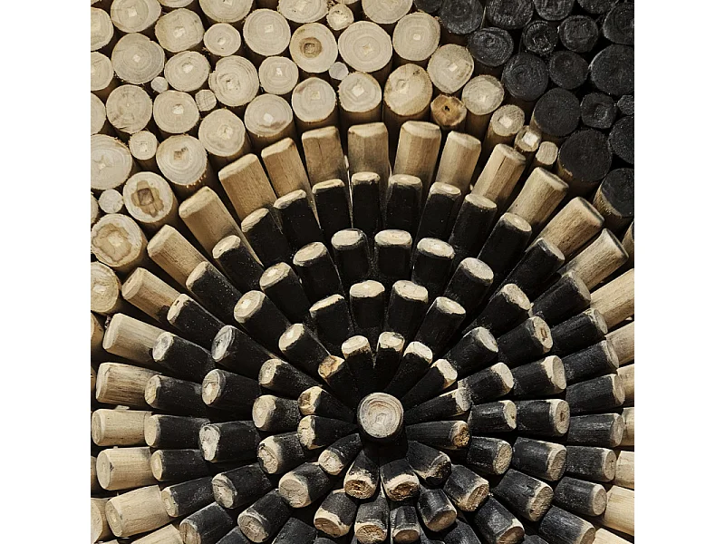 Décoration Yin Yang murale D.80 cm rondins bois peinture noire - YIN