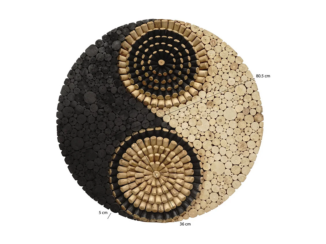 Décoration Yin Yang murale D.80 cm rondins bois peinture noire - YIN
