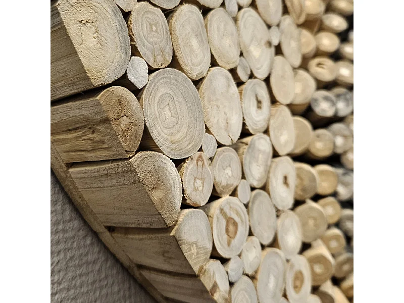 Décoration Yin Yang murale D.80 cm rondins bois peinture noire - YIN