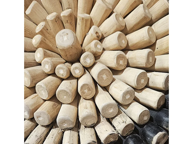 Décoration Yin Yang murale D.80 cm rondins bois peinture noire - YIN