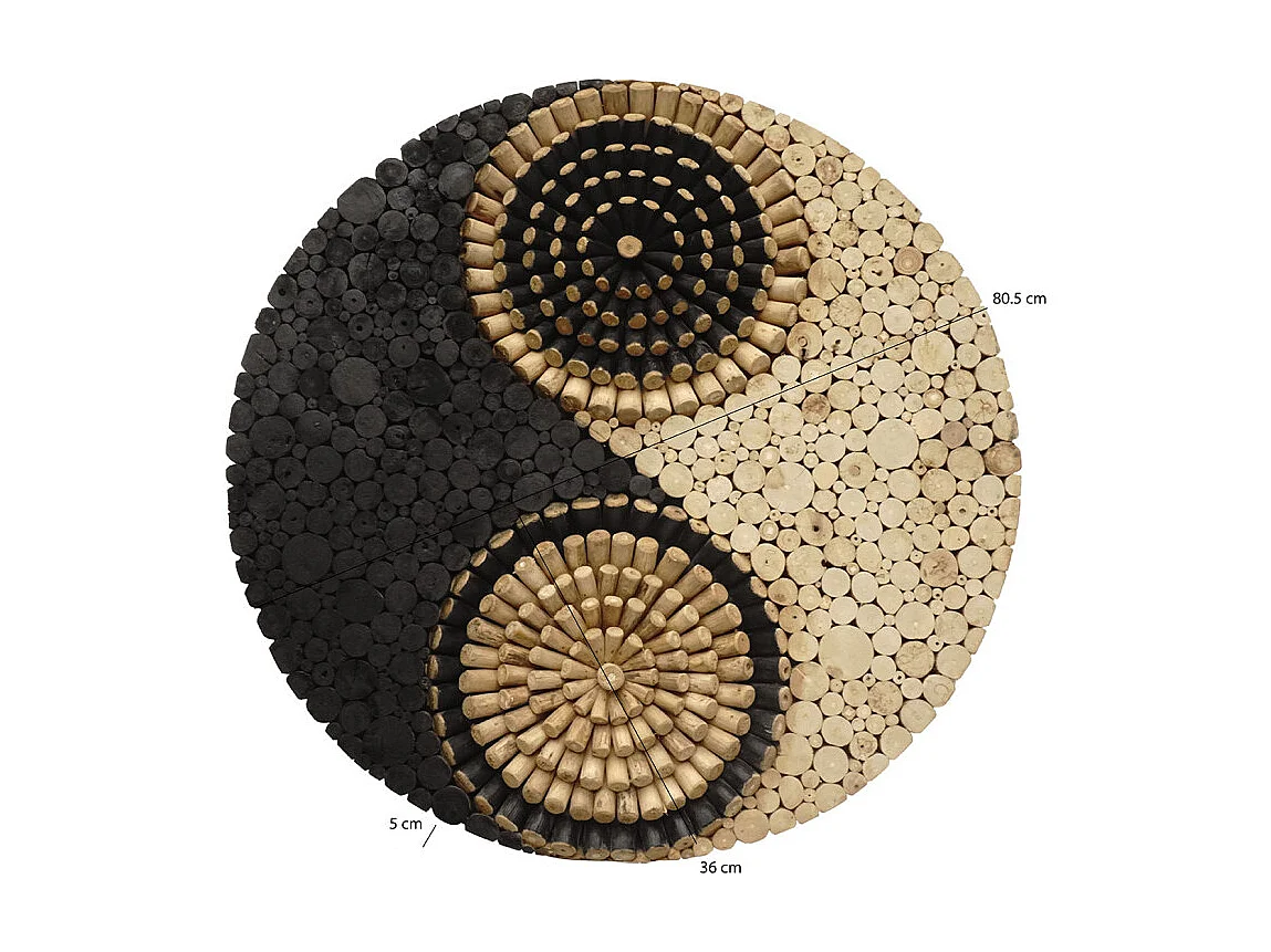 Décoration Yin Yang murale D.80 cm rondins bois peinture noire - YIN