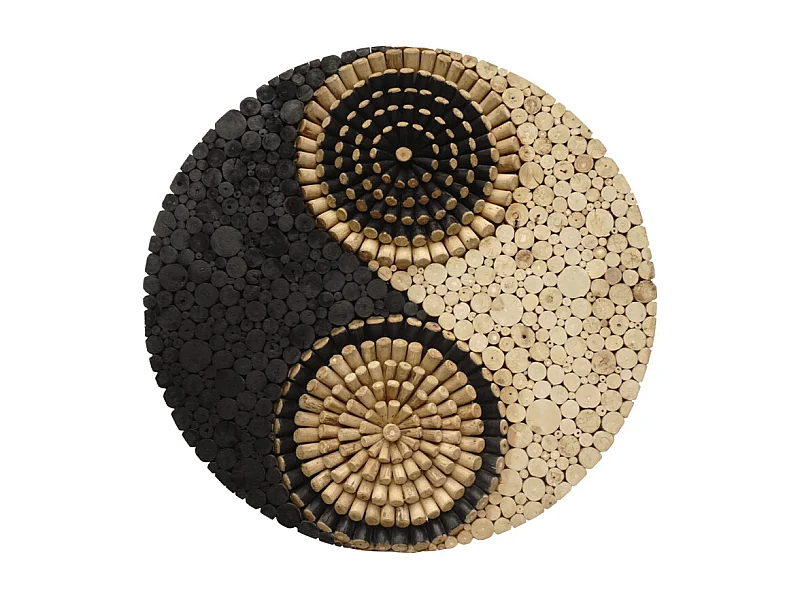 Décoration Yin Yang murale D.80 cm rondins bois peinture noire - YIN