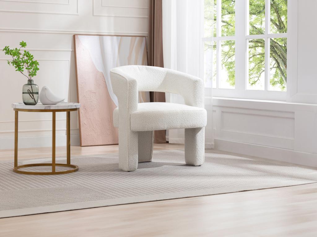 Fauteuil en tissu bouclette blanc FONTANOVA