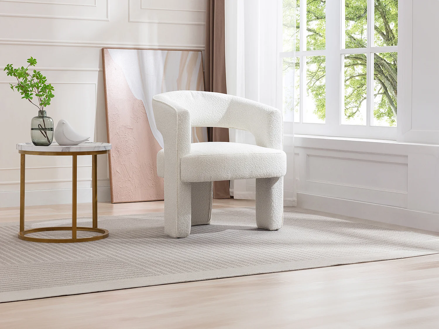 Fauteuil en tissu bouclette blanc FONTANOVA