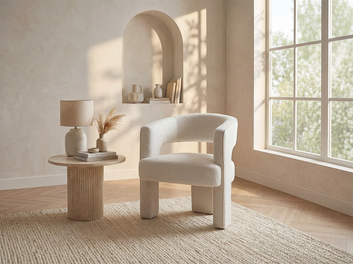 Fauteuil en tissu bouclette blanc FONTANOVA