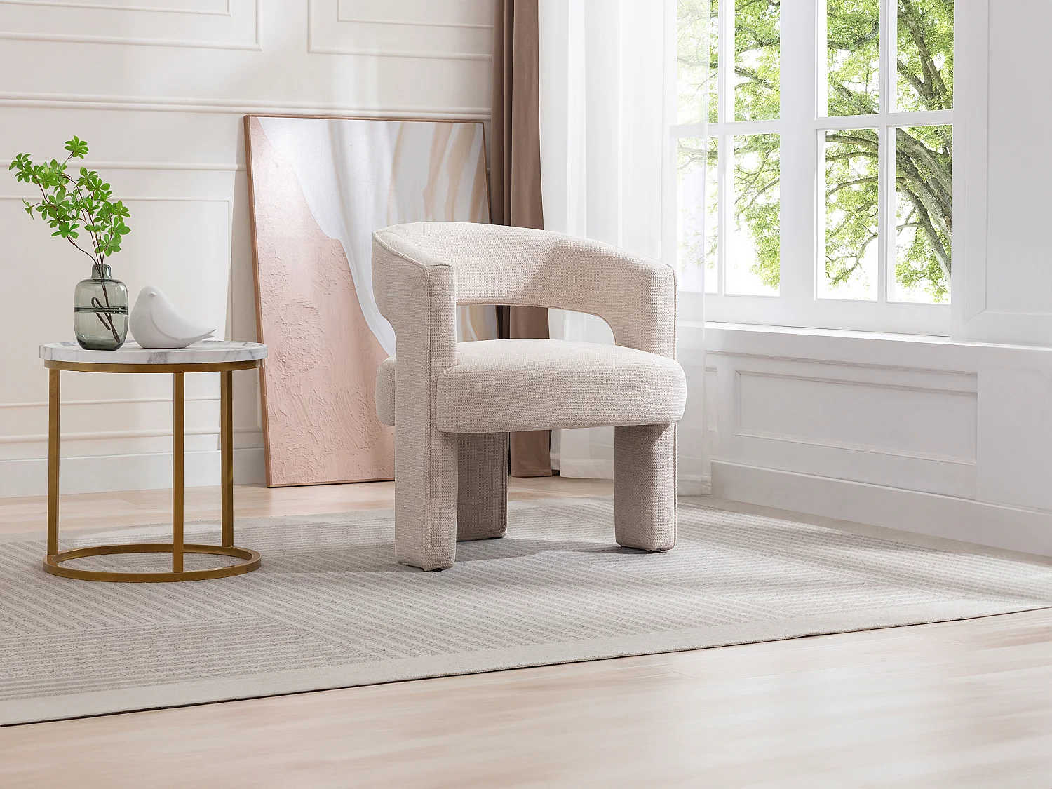 Fauteuil en tissu texturé beige FONTANOVA