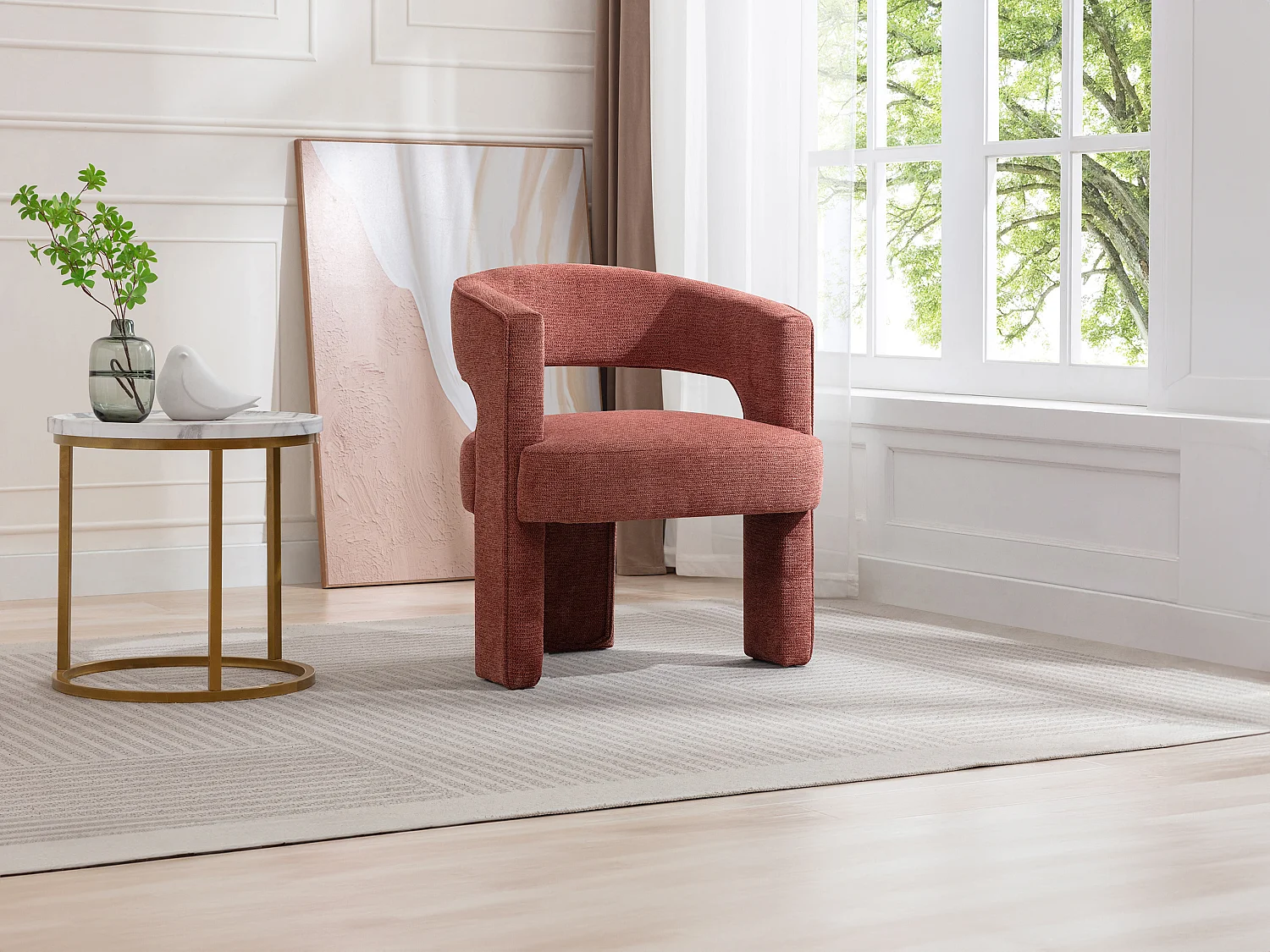 Fauteuil en tissu texturé terracotta FONTANOVA