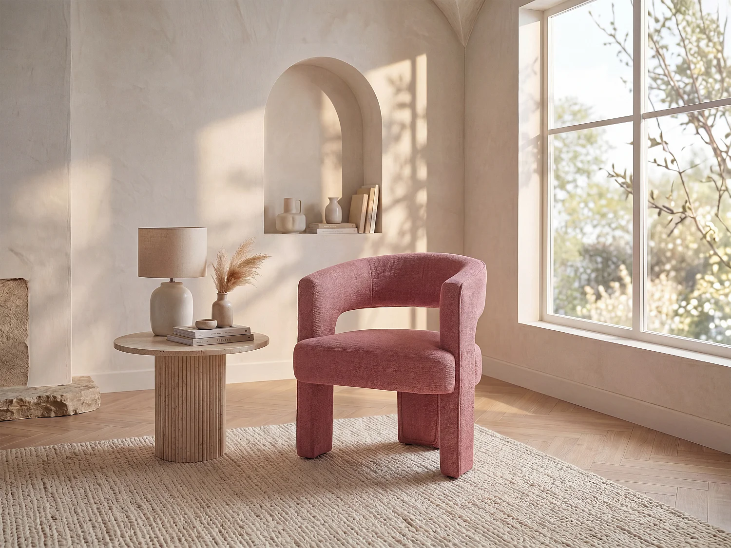 Fauteuil en tissu texturé terracotta FONTANOVA