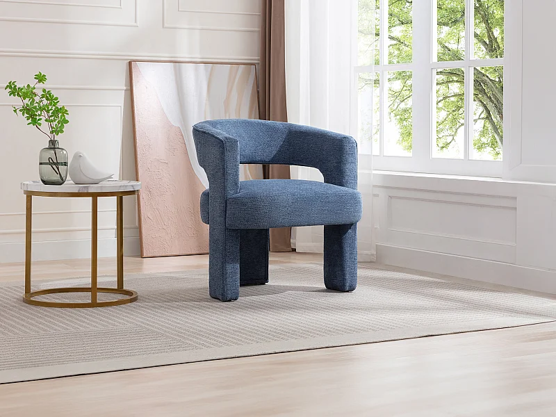 Fauteuil in blauwe textuurstof FONTANOVA