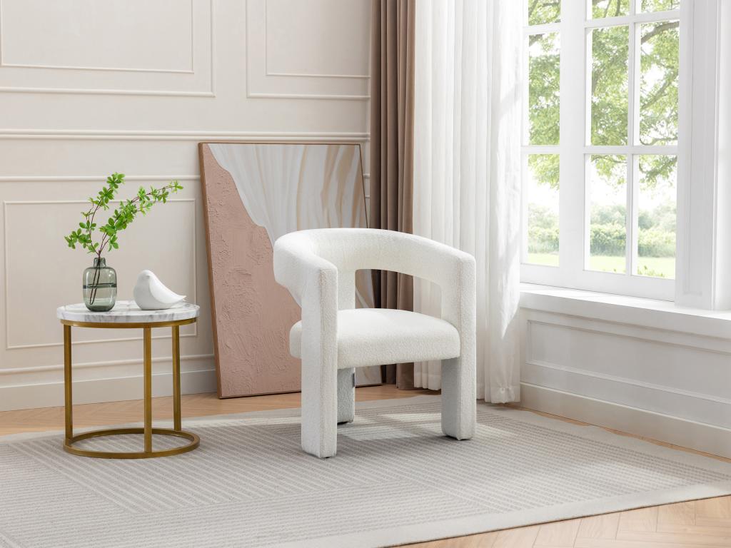 Fauteuil en tissu bouclette blanc FAVINA