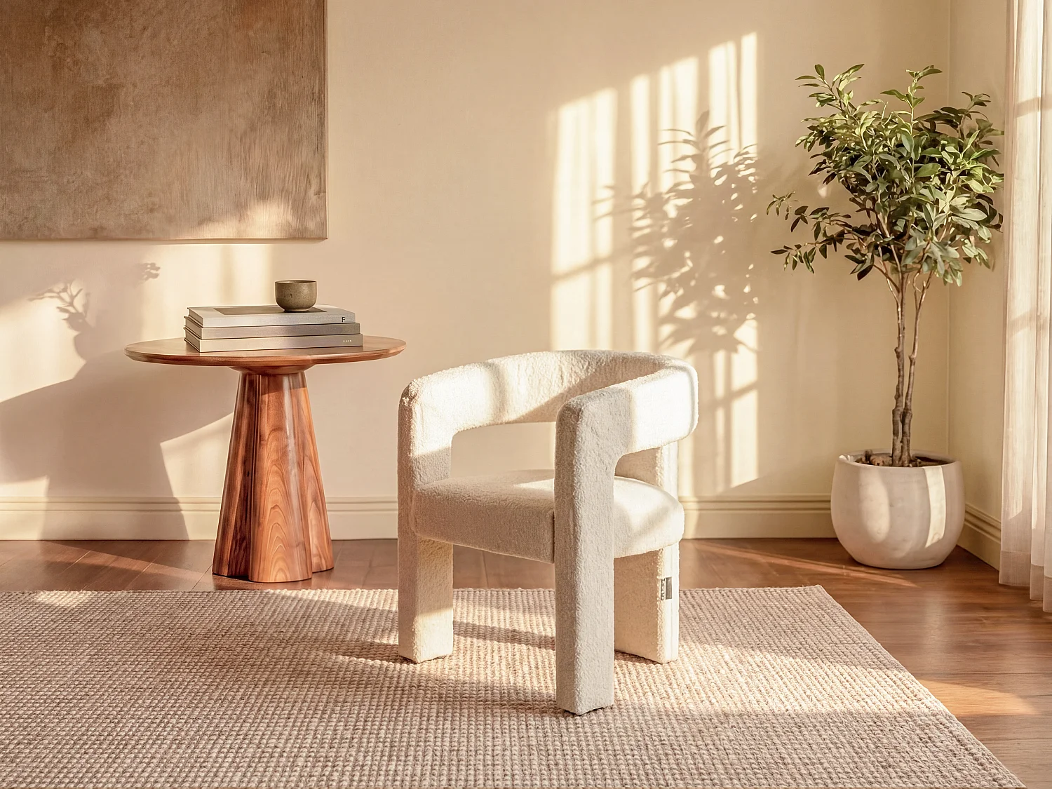 Fauteuil en tissu bouclette blanc FAVINA